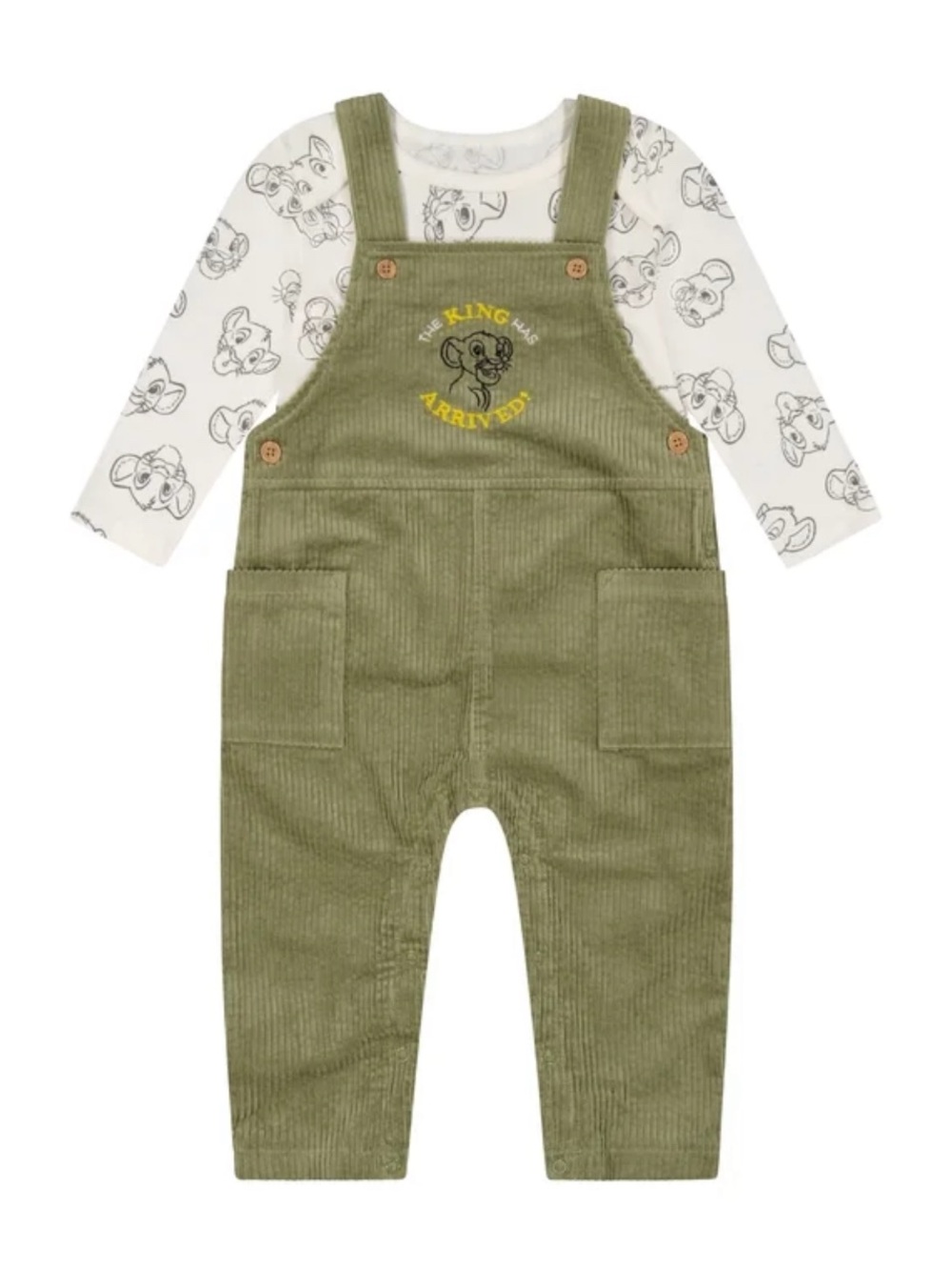 Disney Kids Olive Green Corduroy Overalls - Lion king size 12 Months